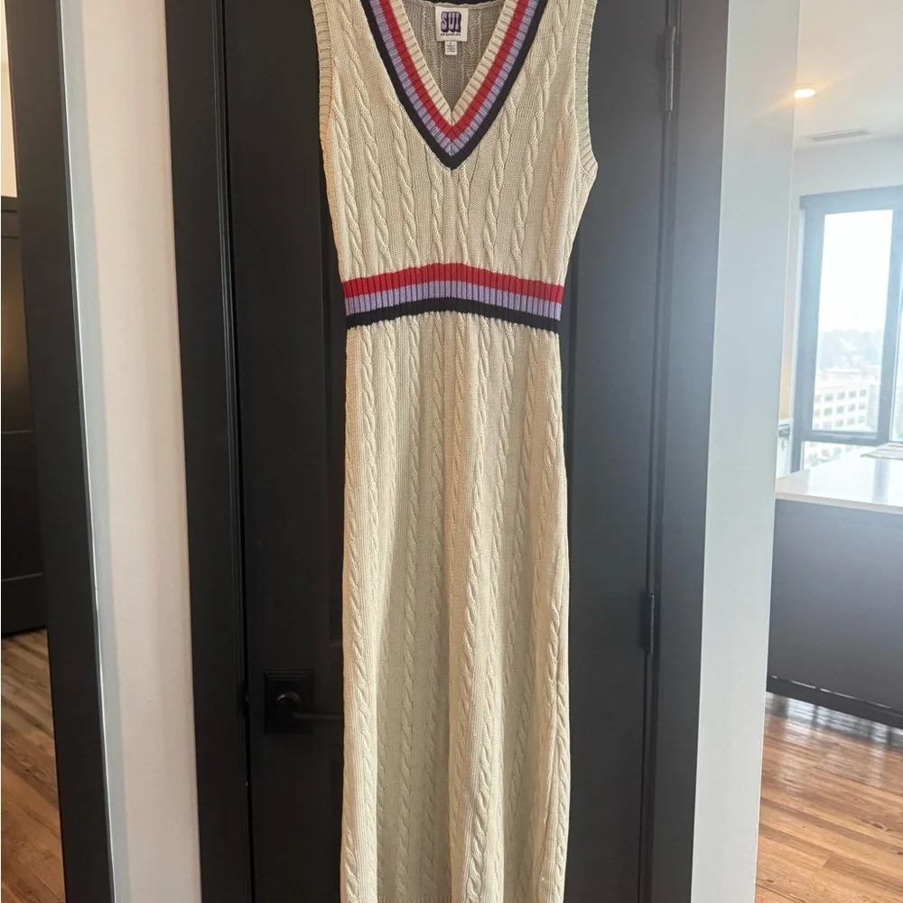 Anna Sui Cream Midi Dress with Red and Blue Accents - Picture 2 of 3